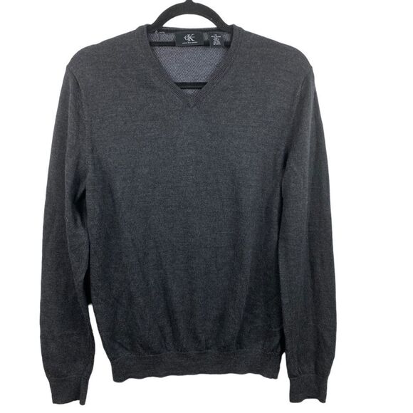 Calvin Klein CK Men’s Sz Med Gray Extra Fine Merino Wool Pull Over Crew Sweater - Picture 1 of 4